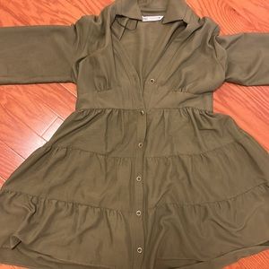 Zara Olive Green Tiered Mini Dress Size Medium